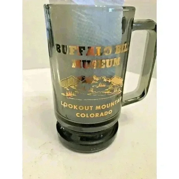 VTG Buffalo Bill Museum Lookout Colorado Beer Smokey Glass Mug Rare Collectible - Picture 2 of 9